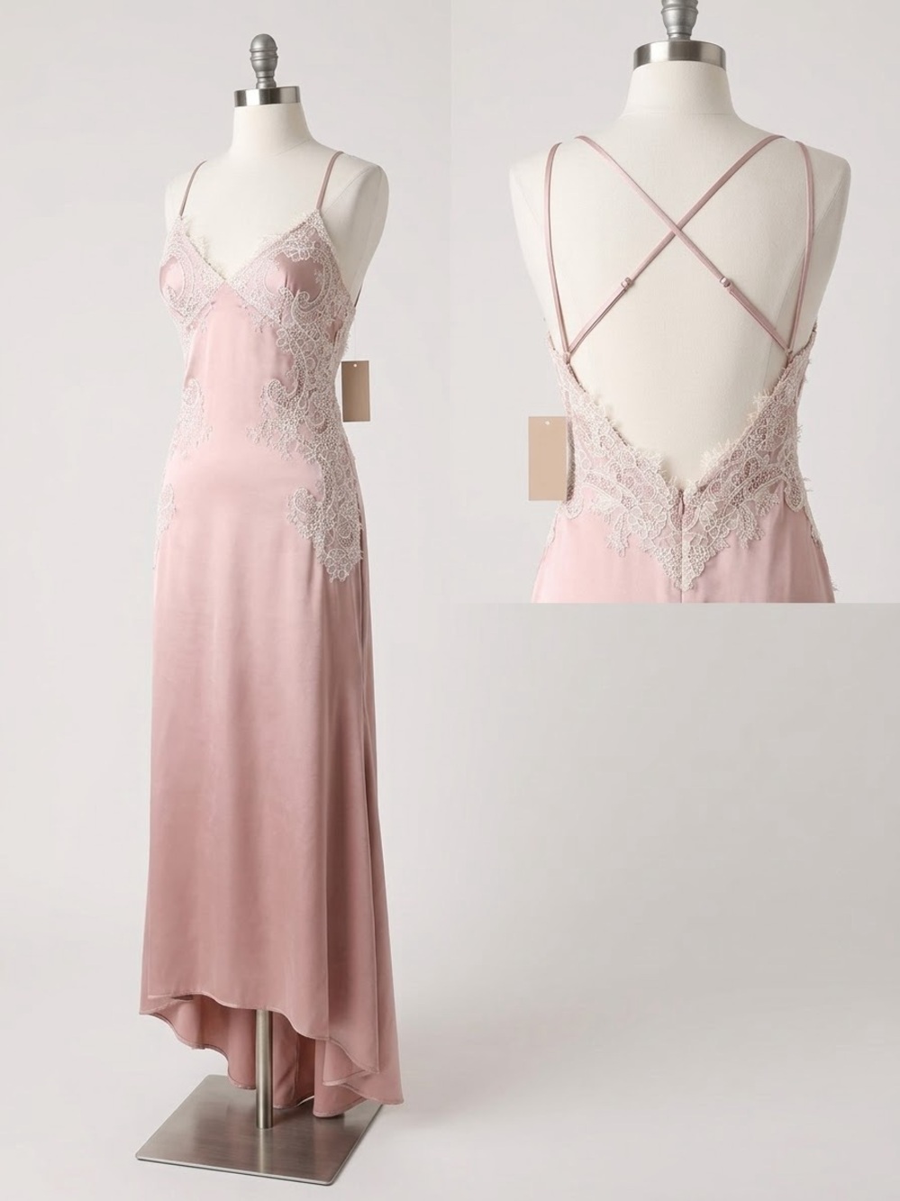Lulu's Blush Pink Lace-Trim Satin Backless Chemise